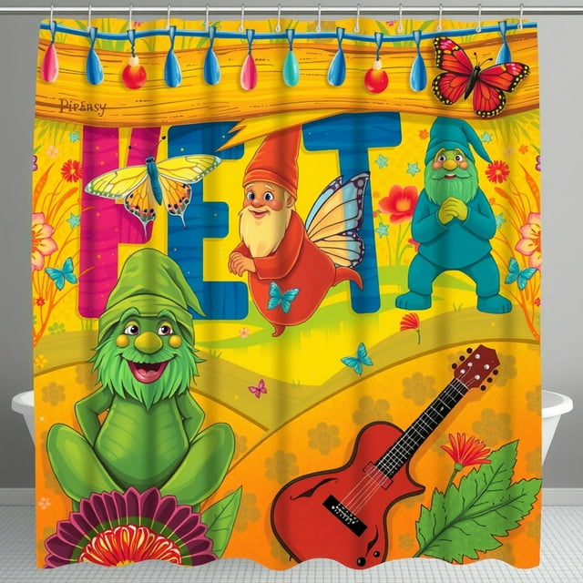 Whimsical Cartoon Shower Curtain with Colorful Design - "PipEasy"