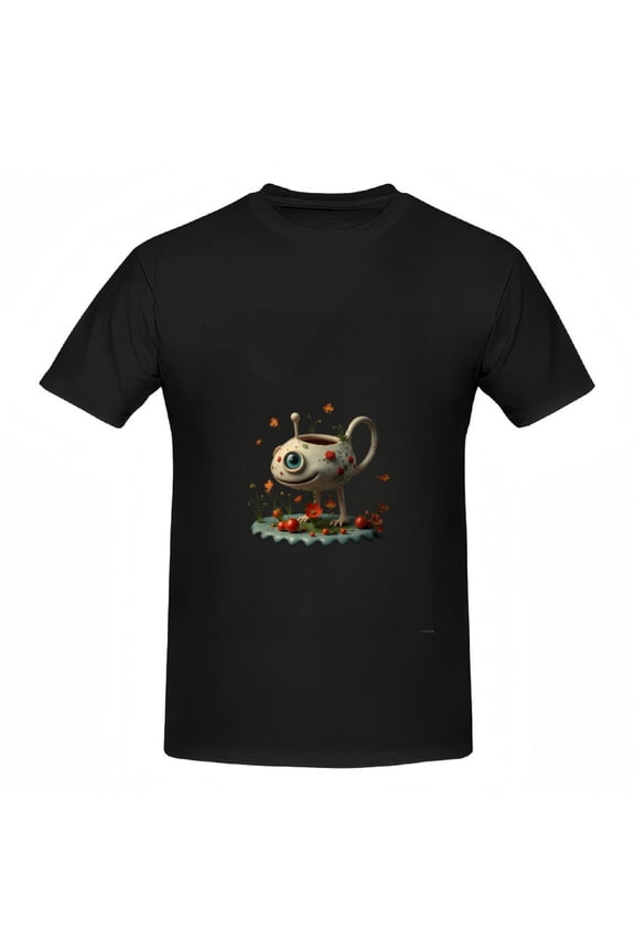 Whimsical Cartoon Teapot Pattern Cotton Short Sleeve T-Shirts for Women - Playful Floral Design Tee Tops
