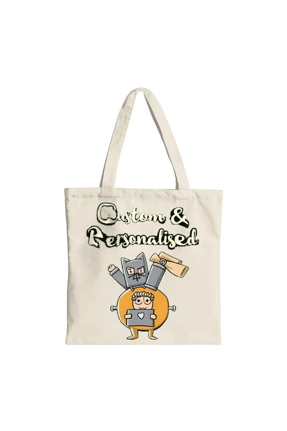 Cartoon Tote Bag - Custom & Personalised Canvas Bag for Shopping Travel & Parties - Fun Design with Heart Character