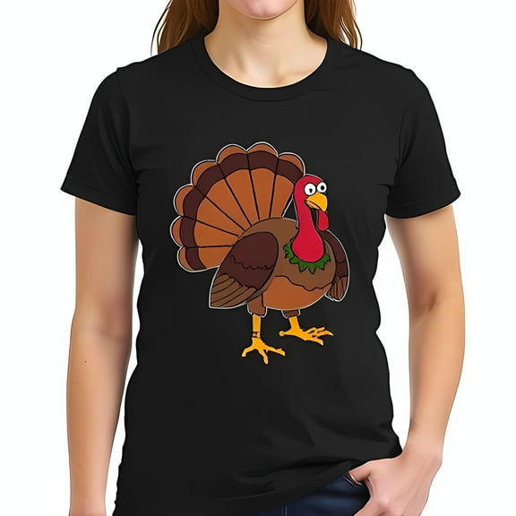 Whimsical Cartoon Turkey Short-Sleeve T-Shirt for Thanksgiving - Fun and Festive