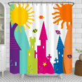 thumbnail image 1 of Whimsical Castle & Fish Shower Curtain - Bright Colors for Bathroom Decor, 1 of 5