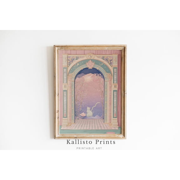 Whimsical Cat Art Print Poster, Celestial Fantasy Wall Decor, Mystical Feline Illustration, Dreamlike Surreal Poster, ,925, Size 24x36 UNFFRAMED F03.1.6l2897