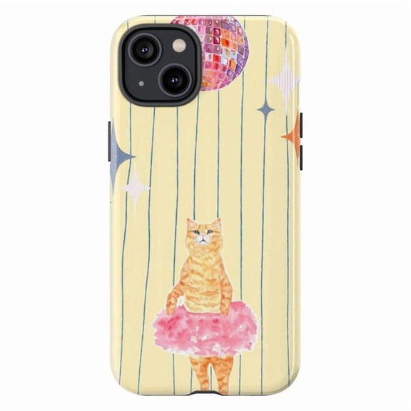 Whimsical Cat Ballerina Disco Phone Case, Cute Orange Tabby in Pink Tutu Cover for iPhone 17 16 15 14 13 12 11