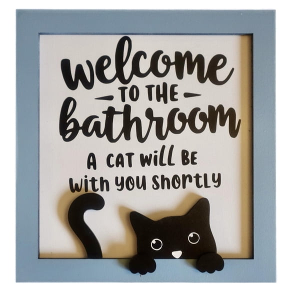 Whimsical Cat Bathroom Sign, Cat Lover Wall Art, Humorous Gift Unframed Paper Print