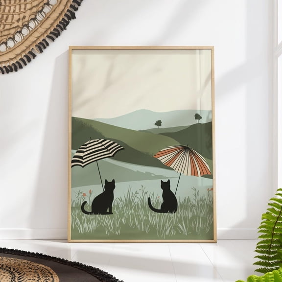 Whimsical Cat Cozy Cats Umbrellas Art