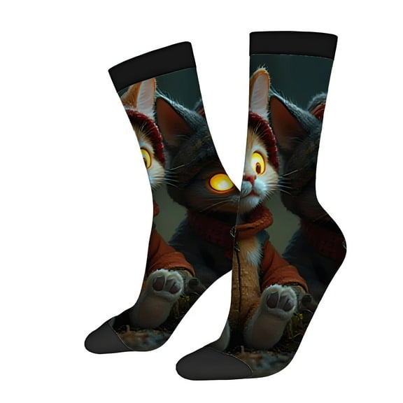 Whimsical Cat Design Socks - 2 Pairs of Unisex Trendy Socks with Cozy Red Hoodie & Scarf Perfect for All Seasons