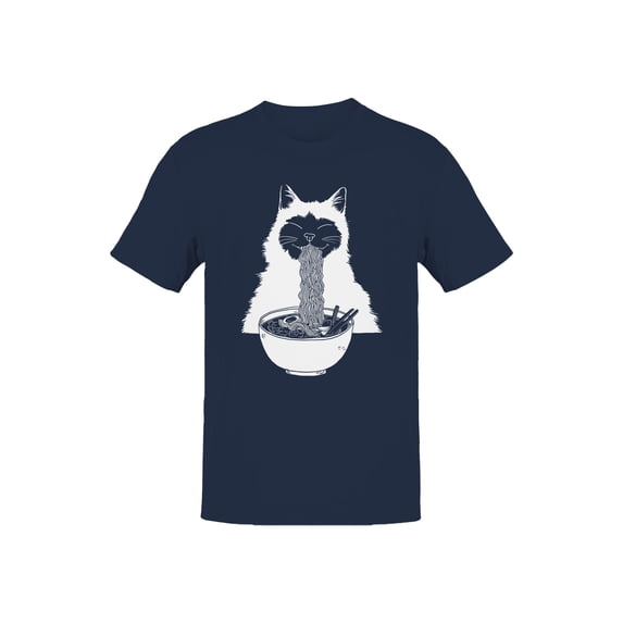 Whimsical Cat Enjoying Ramen Men's T-shirt Navy