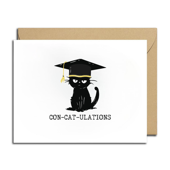 Whimsical Cat Graduation Card - "CON-CAT-ULATIONS" - Blank Inside with Envelope - Perfect for Celebrating Any Graduate