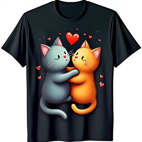 Whimsical Cat Love Graphic Tee Bold Colors & Heart Motifs for Cat Lovers
