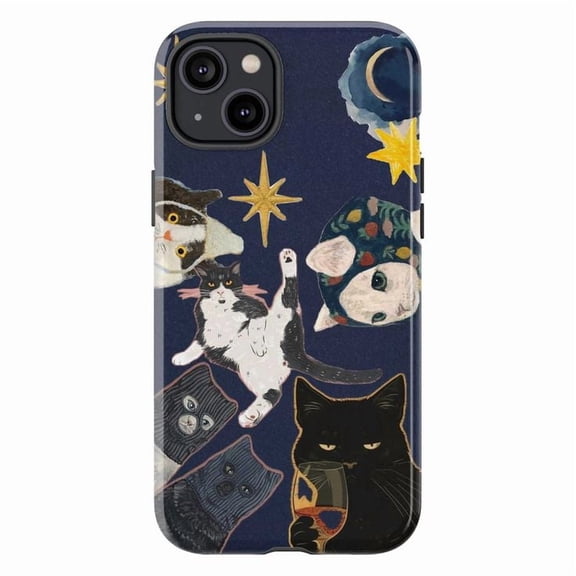 Whimsical Cat Phone Case, Cats Doing Silly Things with Stars and Moons, Artistic Protective Case for iPhone 17 16 15 14 13 12 11
