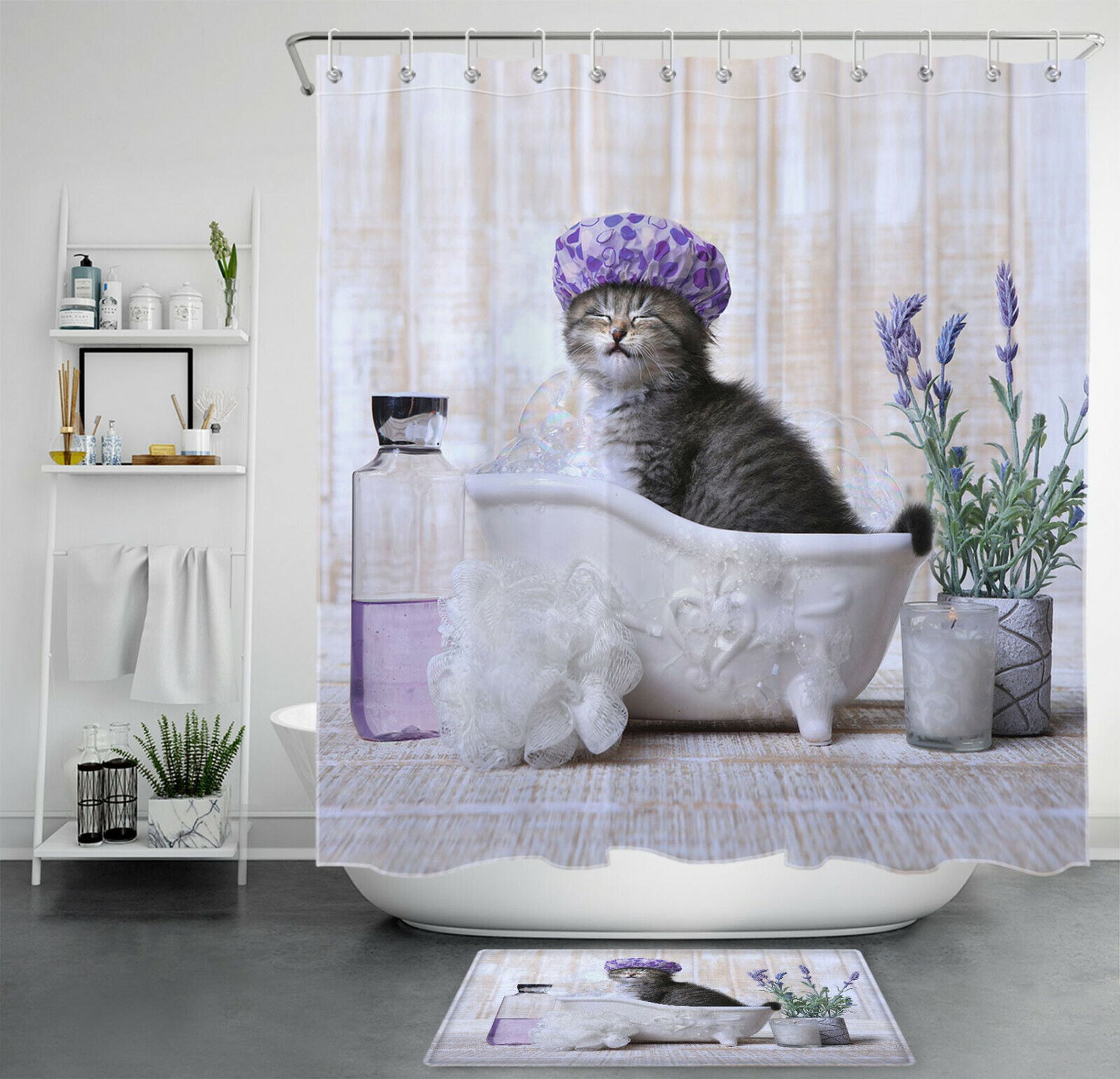 Whimsical Cat Shower Curtain Set Purrfectly Playful Addition to Your