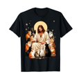 thumbnail image 1 of Whimsical Cat and Jesus Christ Graphic T-Shirt for Faithful Kitty Lovers, 1 of 5