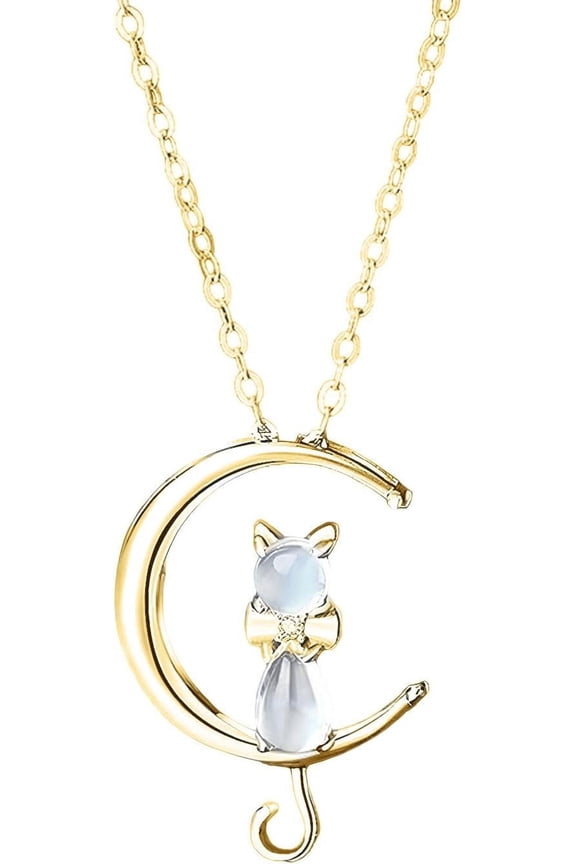 Whimsical Cat on Moon Necklace for Women - Adorable Pet Memorial Jewelry, Pet Loss Jewelry - Sympathy Loss of Cat Gift for Cat Lover
