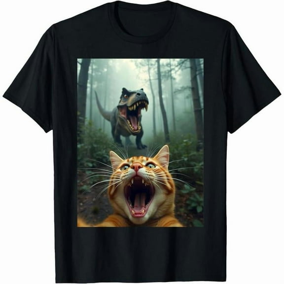 Whimsical "Cat vs Dinosaur" Comedy - Themed Tops for Everyone with Bold Print T - shirts Stylish Graphic Tees Perfect For Casual Short Sleeve Shirts