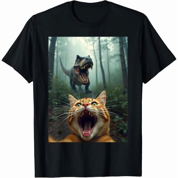 Whimsical "Cat vs Dinosaur" Comedy - Themed Tops for Everyone with Bold Print T - shirts Stylish Graphic Tees Perfect For Casual Short Sleeve Shirts