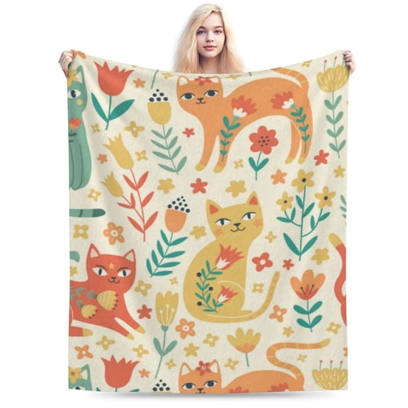 Whimsical Cats Flannel Throw Blanket - Soft, Fuzzy, Lightweight, Warm Blankets 50x40