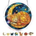 thumbnail image 1 of Whimsical Celestial Cat Art Puzzle Suncatcher, Tiffany Style Stained Glass Window Ornament, DIY Activity and Cat Lover Home Decor Gift for Mom Friends Besties, 1 of 9