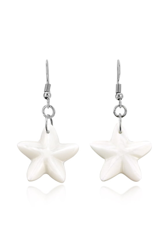 Whimsical Celestial Star White Kabibe Shell Dangle Earrings
