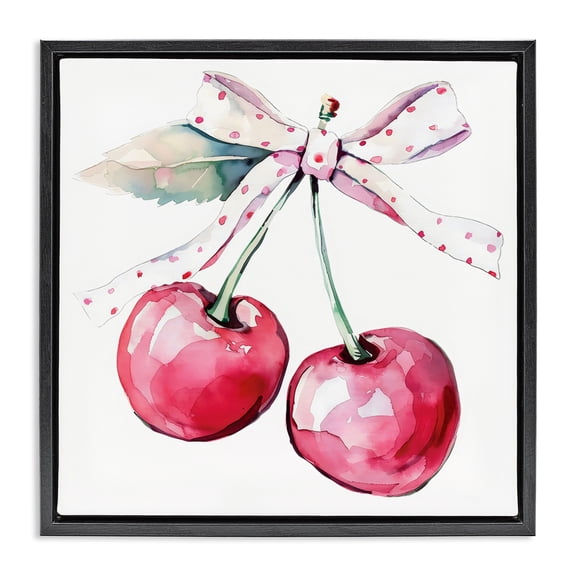 Stupell Industries Whimsical Cherries with Dotted Ribbon Black Framed Floater Canvas Wall Art, design by Creative Studio