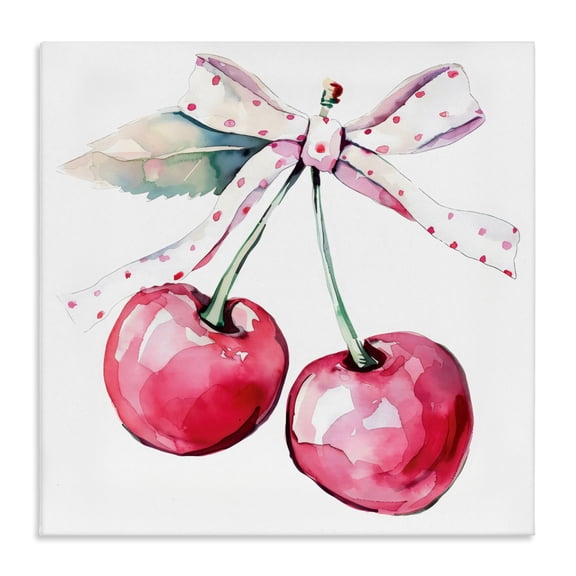 Stupell Industries Whimsical Cherries with Dotted Ribbon Canvas Wall Art, design by Creative Studio