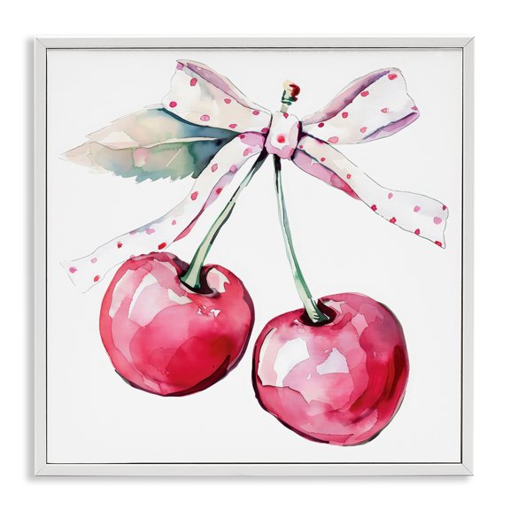 Stupell Industries Whimsical Cherries with Dotted Ribbon White Framed Giclee Art, design by Creative Studio