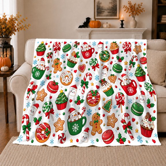Whimsical Christmas Cane Holiday Pattern, Warm Flannel Blanket for Kitchen and Dining Room, Art Lovers Christmas Gift, Festive Home Decor