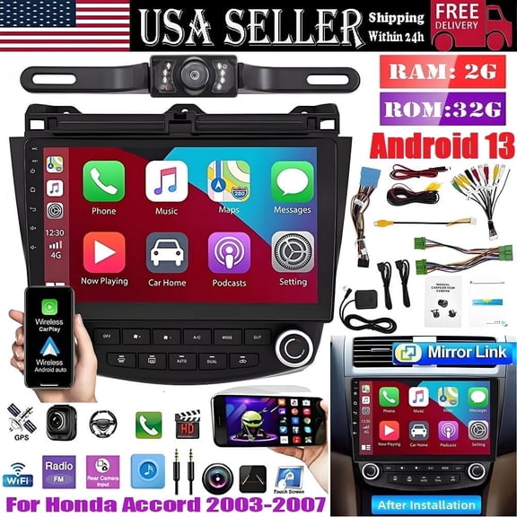 Eforcase Car Stereo for Honda Accord 2003 - 2007, 10" Touch Screen Android Radio with Wireless Carplay&Android Auto Mirror Link/1080P/WiFi/SWC/Bluetooth +Backup Camera+MIC