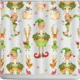 thumbnail image 1 of Whimsical Christmas Shower Curtain with Elves, Reindeer & Goats, 1 of 5