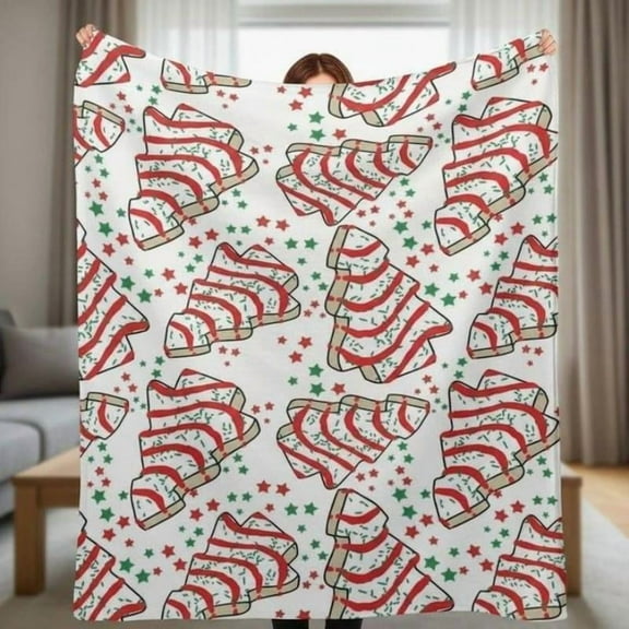 Whimsical Christmas Tree Cake Throw Blanket Cozy Christmas Holiday Tree Cake Pattern Blanket Christmas Gift For Mom Little Debbie Christmas Tree Blanket Xmas Gift For Dorms Bedroom Couch