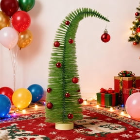 Whimsical Christmas Tree, Green Bottle Brush Tree with Hanging Ball, Shapeable Tabletop Xmas Tree for Apartment Porch Indoor Xmas Halloween Decor