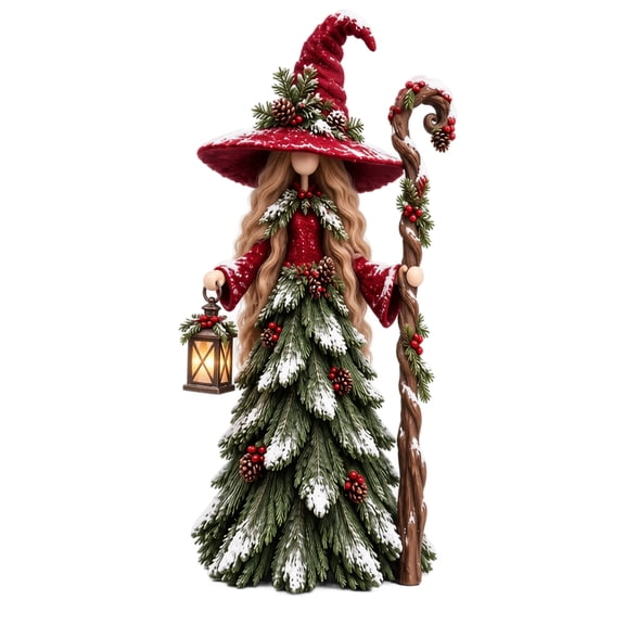 Whimsical Christmas Witch Figurine Tabletop Holiday Decoration,Winter Forest Guardian Statue for Home Shelf Mantel Centerpiece Display