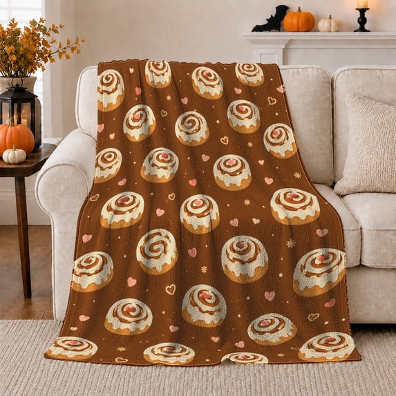 Whimsical Cinnamon Roll Pattern, Festive Holiday Scene, Warm Flannel Blanket for Living Room and Reading Nook with Detailed Artwork, Art Lovers Friendship Gift, Festive Home Decor