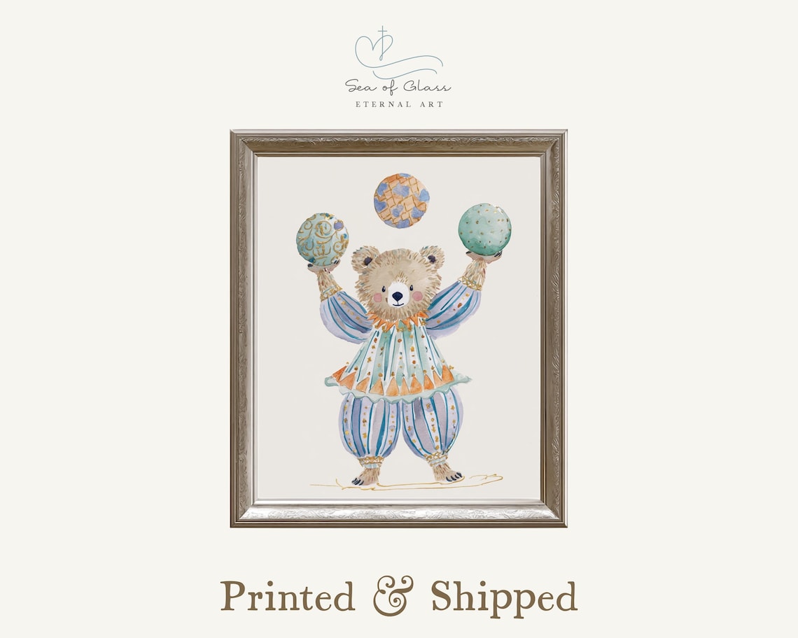Whimsical Circus Bear Poster Juggling Animal Nursery Wall Art Poster ...
