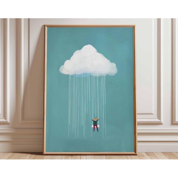 Whimsical Cloud Rain Wall Art Print, Unframed Paper Poster 8x10in