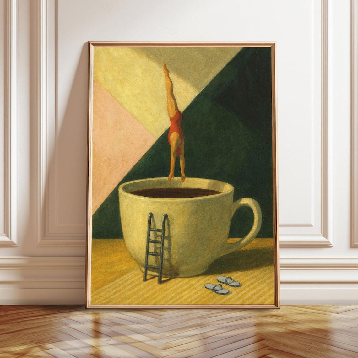 Whimsical Coffee Poster, Surreal Swimming Pool, Cup, Modern, Kitchen ...