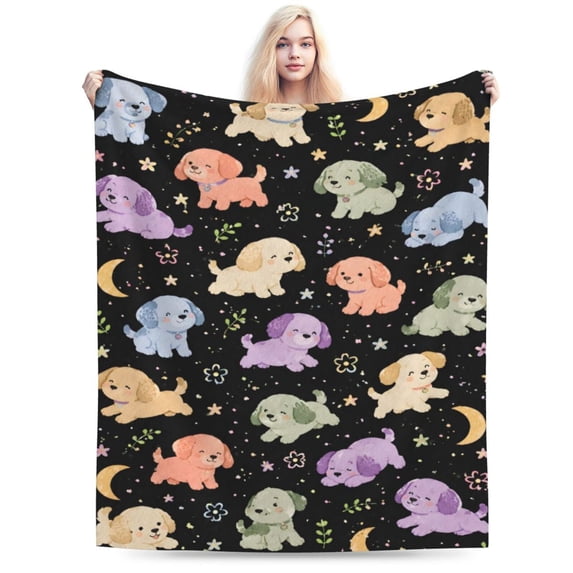 Whimsical Colorful Dog Floral Blanket Gift Throw Blanket Cozy Soft Home Decor Gift for Dog Lovers 50x40