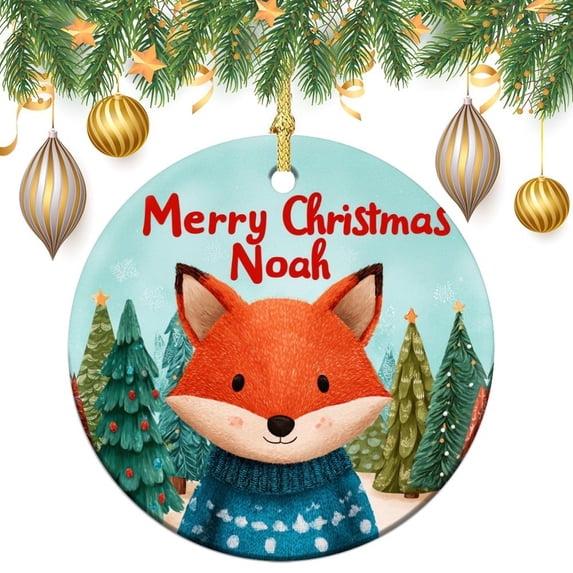 Personalised Winter Fox Christmas Ceramic Ornament Custom Baby Xmas Keepsake Ceramic Ornament Xmas Trees Decorations Keepsake Gifts Ornament Xmas Present
