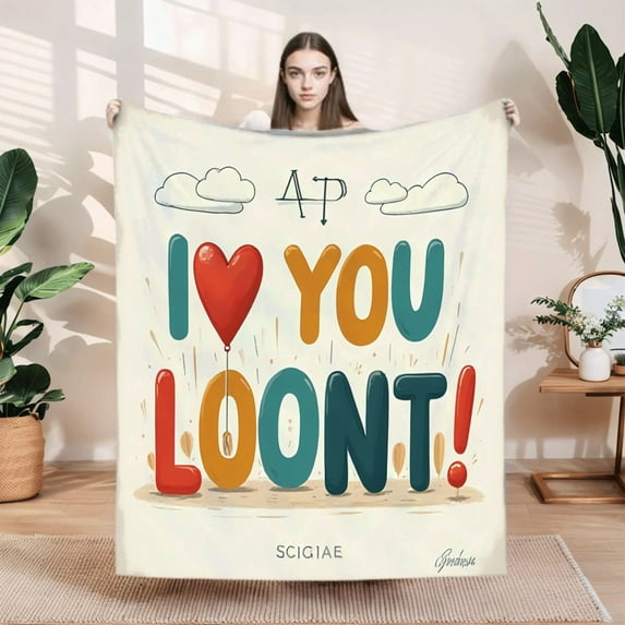 Whimsical Colorful Flannel Blanket - Soft & Cozy for Sofa Travel Bed Chair - Vibrant Rounded Letters & Playful Design