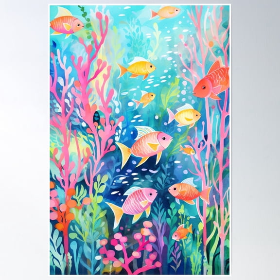 Whimsical Coral Harmony Poster Wall Art, Modern Wall Decor, 16x24 UNFRAMED