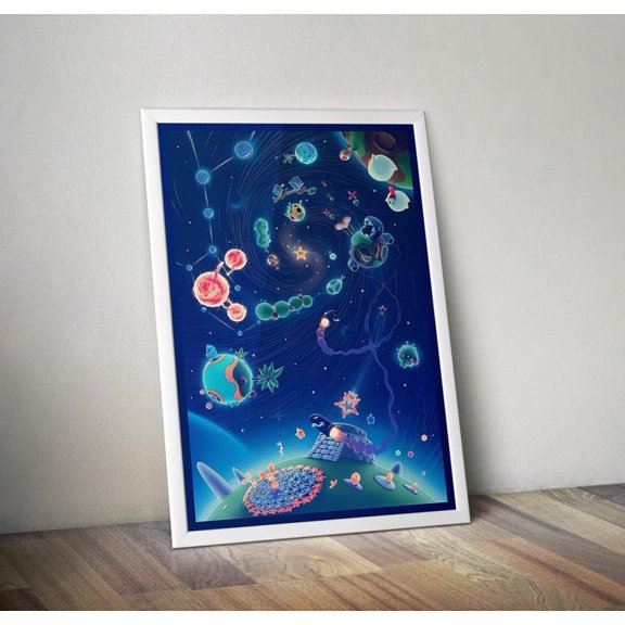 Whimsical Cosmic Adventure Space Theme Kids Room Wall Art Poster 24x36 UNFRAMDE