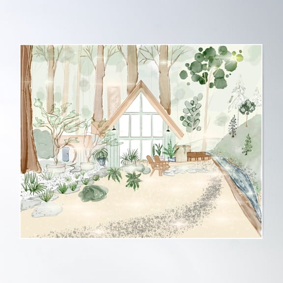 Whimsical Cottage In The Woods Poster Wall Art, Modern Wall Decor For Living Room Bedroom, 12x18 UNFRAMED