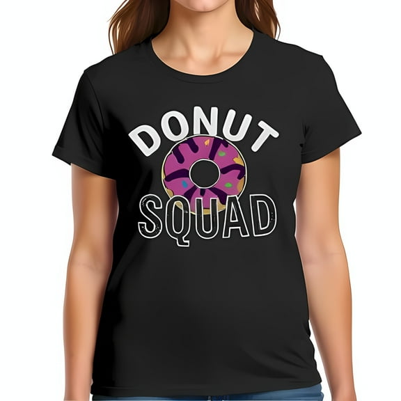 Whimsical Cotton Short Sleeve T-Shirt - " DONUT SQUAD " with Colorful Sprinkled Pink Donut Graphic