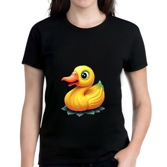 Whimsical Cotton Short Sleeve T-Shirt for Women - Playful Design with Intricate Patterns on Bright Yellow Body