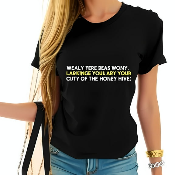 Whimsical Cotton Short Sleeve T-Shirt with Playful Inscription in Yellow & White - Casual Graphic Tee for Fashion Lovers