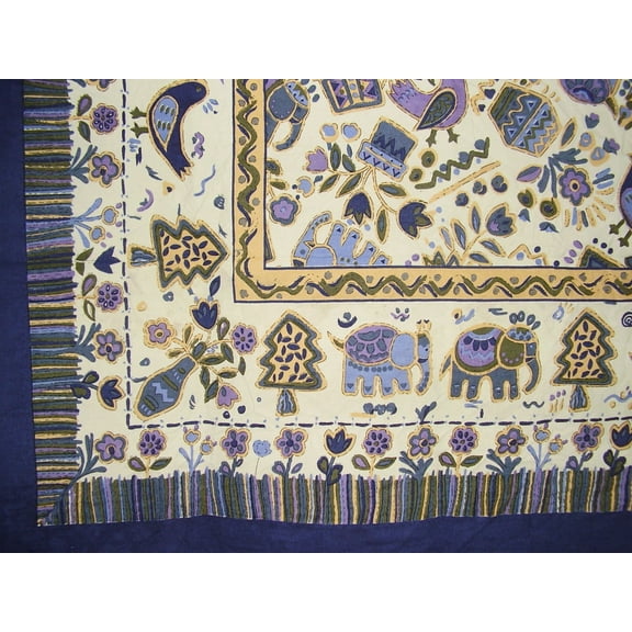 Whimsical Country Cotton Tablecloth 90" x 60" Blue