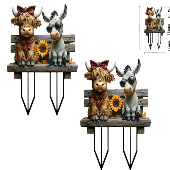 Whimsical Cow And Donkey Shaped Acrylic Flower Pots Outdoor Garden Decor Novelty Planter With Ground Stake For Yard Patio And Farmhouse Themed Decor
