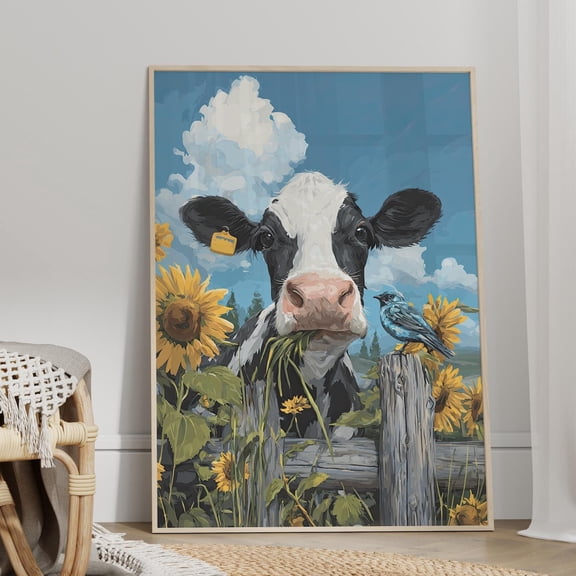 Whimsical Cow Peek Wall Art, Colorful Farm Animal Decor, Unframed Paper Print Size 8x12