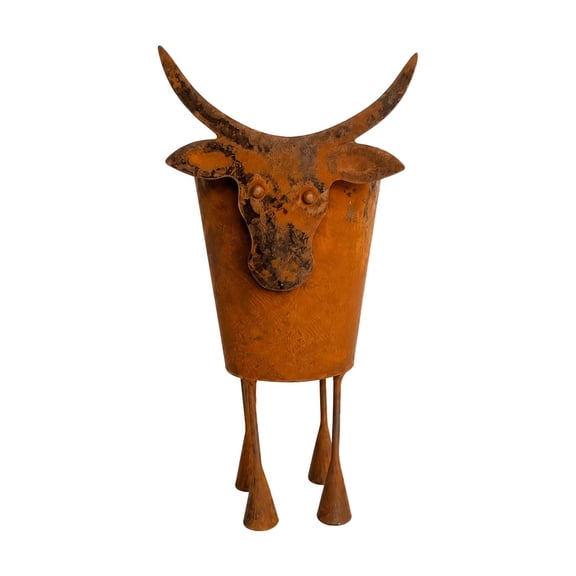 Whimsical Cow Shaped Garden Planter Distressed Metal Finish Flower Pot Container for Porch Balcony Yard Decor Fun Home for Succulents Herbs and Petite Blooms
