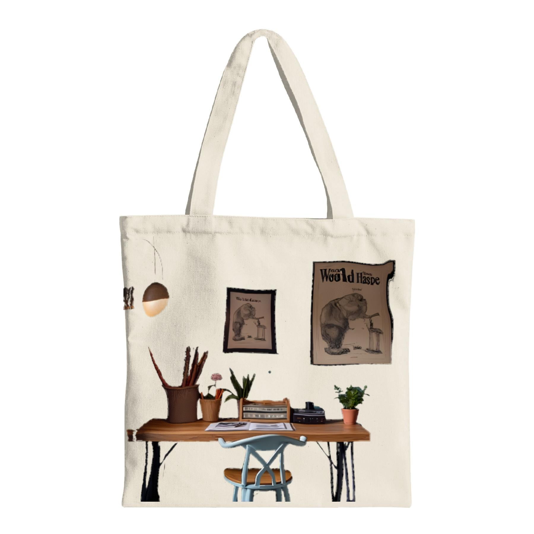 Whimsical Cozy Workspace Tote Bag - Vintage Typewriter Books & Plants