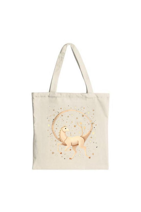 Whimsical Cream Tote Bag with Elegant Deer Illustration Golden Moon & Stars - Perfect for Shopping Travel & Parties
